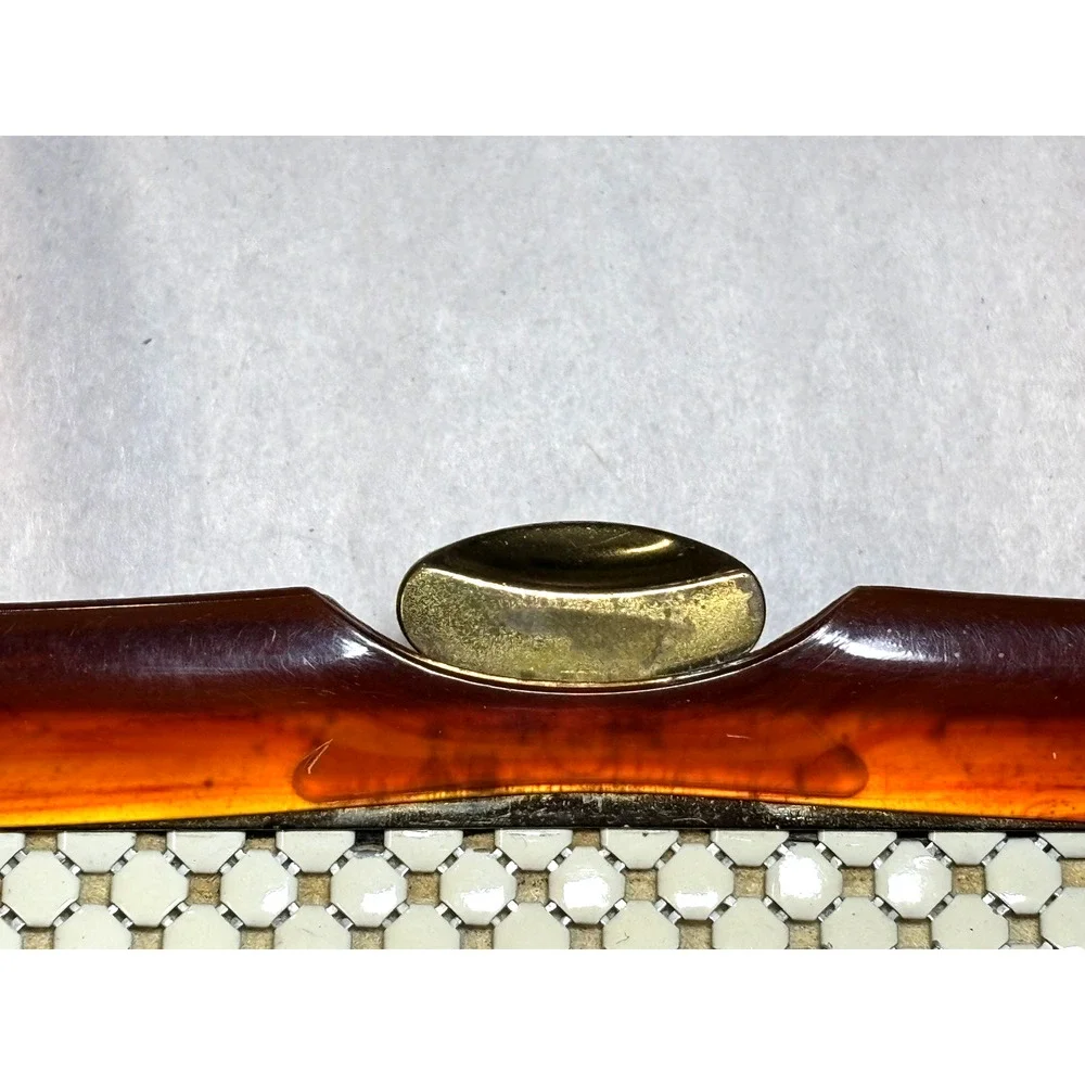 Vintage Whiting & Davis Mesh Handbag Lucite Handle Clasp Purse 10x6x3